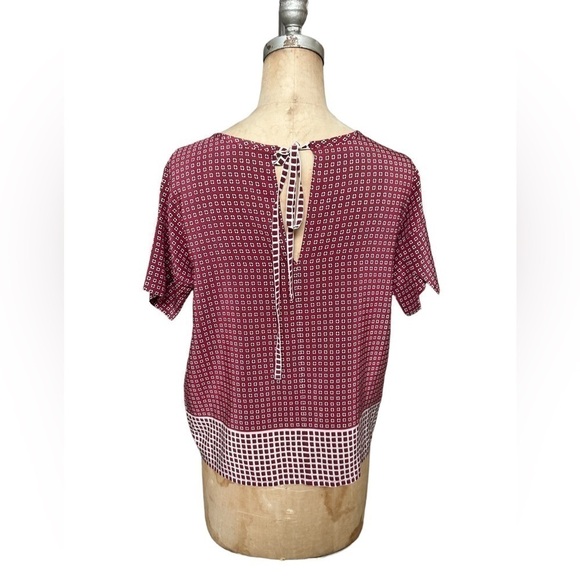 Madewell short sleeve silk blouse xxs red and cream - Picture 2 of 6